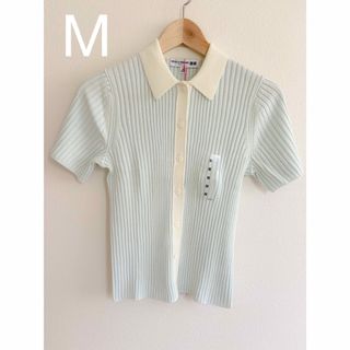 ユニクロ(UNIQLO)の【タグ付き新品】UNIQLO＊リブボーダーポロカーディガン（半袖）(カーディガン)