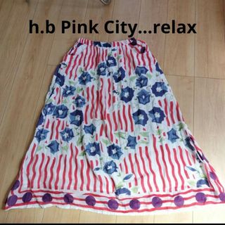 h.b Pink City...relax　ロングスカート　紫陽花　ストライプ(ロングスカート)