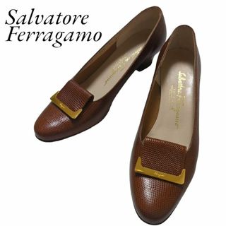 Salvatore Ferragamo - SalvatoreFerragamo 型押し パンプス 23cm ブラウン