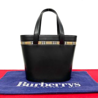 バーバリー(BURBERRY)のほぼ未使用 レア品 BURBERRY バーバリー ノバチェック ロゴ カーフレザー 本革 ハンドバッグ ミニ トートバッグ ブラック 黒 22662(トートバッグ)