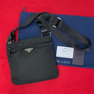 プラダ(PRADA)の極 美品 袋付 PRADA プラダ 三角ロゴ 金具 ナイロン ミニ ショルダーバッグ クロスボディバッグ サコッシュ ポシェット ブラック 28316(ショルダーバッグ)