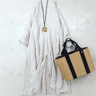 美品♪ネストローブ nest Robe リネンシャツワンピース コート ベージュ