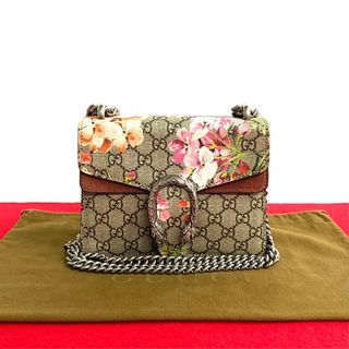 グッチ(Gucci)の極 美品 希少品 GUCCI グッチ ディオニュソス GGスプリーム フローラ 花 レザー チェーン 2way セミ ショルダーバッグ ブラウン 74177(ショルダーバッグ)