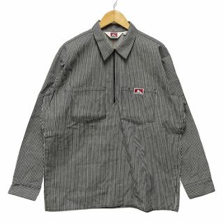 ベンデイビス(BEN DAVIS)のBEN DAVIS ベンデイビス ハーフジップ ストライプ ワークシャツ USA製 黒×白 サイズXL 正規品 / B5255(シャツ)