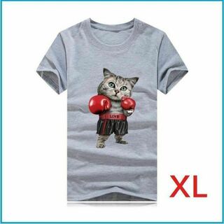Ｔシャツ ボクシングCAT 半袖 ユニセックス XL グレー(Tシャツ(半袖/袖なし))