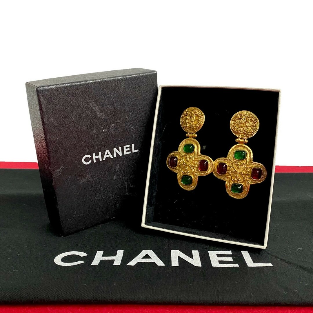 極 美品 箱付 コメあり CHANEL シャネル 94A グリポア カラーストーン ココマーク イヤリング アクセサリー レディース ゴールド  03913 | フリマアプリ ラクマ