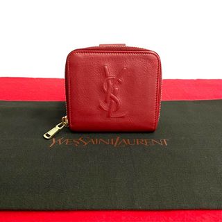 サンローラン(Saint Laurent)の極 美品 YVES SAINT LAURENT イヴサンローラン YSL ロゴ 金具 レザー 本革 ラウンドジップ 二つ折り 財布 ミニ ウォレット レッド 33636(財布)