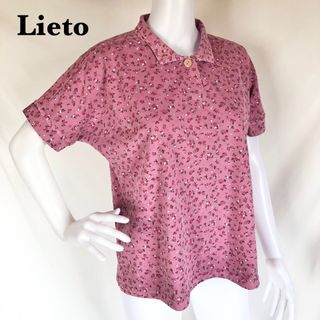 【Lieto】花柄　スキッパー　ボタン襟　カットソー　半袖