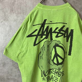 STUSSY - 【usa製、バックプリント】stussy古着Tシャツネオングリーン緑ストリート