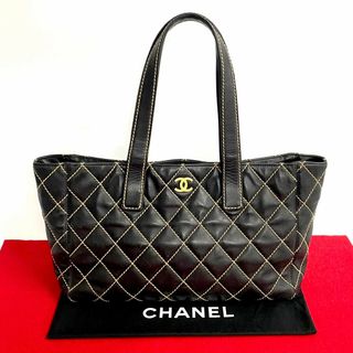 シャネル(CHANEL)の極 美品 シール有 8番台 CHANEL シャネル ワイルドステッチ ココマーク レザー 本革 トートバッグ ハンドバッグ ブラック 黒 17863(トートバッグ)