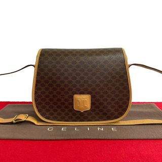 セリーヌ(celine)の極 美品 CELINE セリーヌ マカダム ブラゾン トリオンフ ロゴ レザー 本革 ミニ ショルダーバッグ ポシェット ブラウン 茶 29192(ショルダーバッグ)