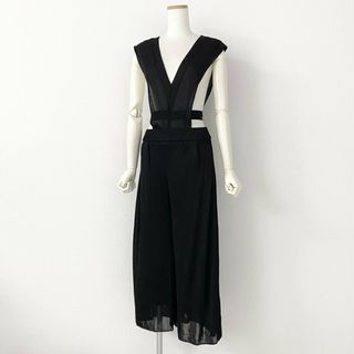 64e5 日本製 TAN タン Vサロペットニットパンツ TN19SS029 ブラック レーヨン レディース(サロペット/オーバーオール)