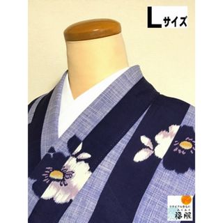 【中古】小紋 化繊 薄紫地に椿模様 裄70cm 夏着物 Lサイズ(着物)