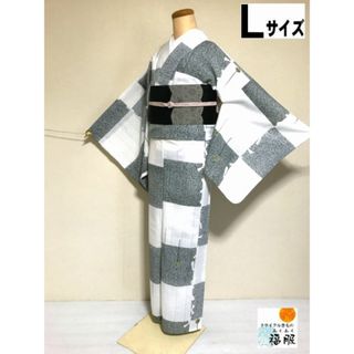 【中古】小紋 化繊 白地にかんざし模様 裄69cm 夏着物 Lサイズ(着物)