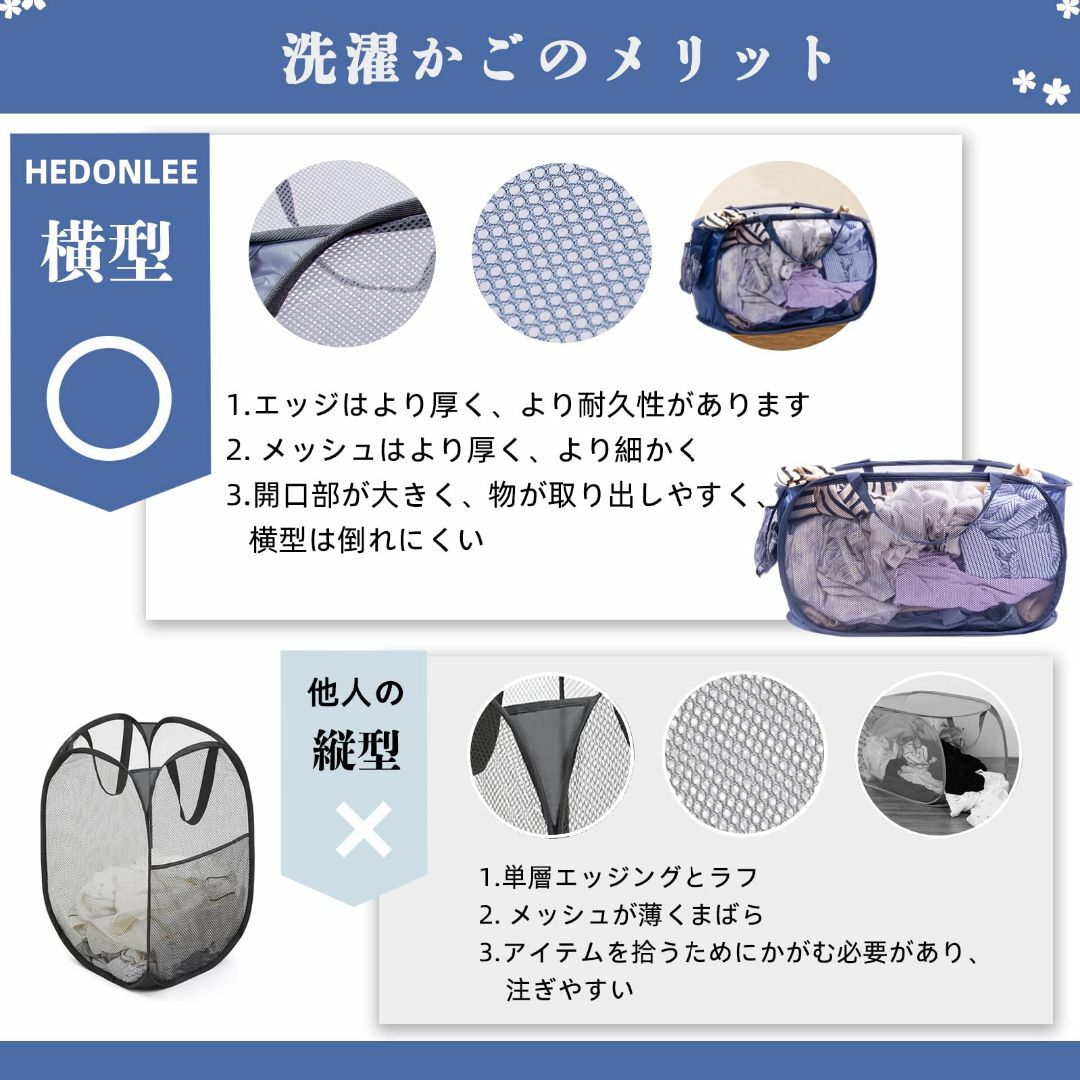 【色: ネイビー】HEDONLEE 洗濯カゴ 洗濯かご 折りたたみ 横型 ランド インテリア/住まい/日用品の収納家具(バス収納)の商品写真