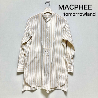 マカフィー(MACPHEE)の訳あり MACPHEE バンドカラー ストライプ ロングシャツ 36(シャツ/ブラウス(長袖/七分))