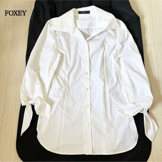 フォクシー　FOXEY ビッグカラー　シャツ　ブラウス　袖リボン　七分袖