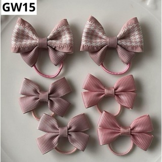 【GW15】くすみピンク　フリルリボン　ちょうちょリボン　ヘアゴム　リボン(ファッション雑貨)