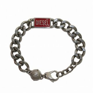 ディーゼル DIESEL チェーン ブレスレット レッドロゴプレート シルバー色