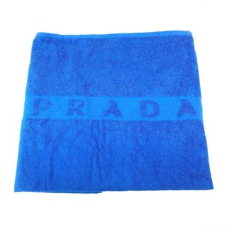 プラダ(PRADA)のプラダ PRADA ロゴ SST023 バスタオル インテリア ひざかけ ブランケット ビーチタオル タオル コットン ブルー 美品(タオル/バス用品)