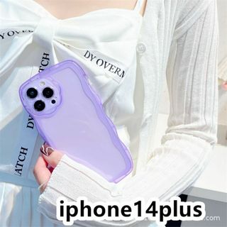 iphone14plusケース　透明　波型花 耐衝撃紫74(iPhoneケース)