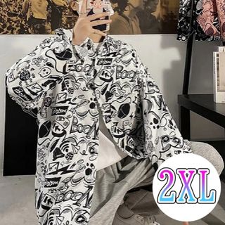 【売れてます‼】　パンク　ロック　ストリート　スカルプ　シャツ　白黒　２ＸＬ　(シャツ)