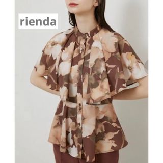 rienda❤️ブルードフラワーフリルカラーブラウス