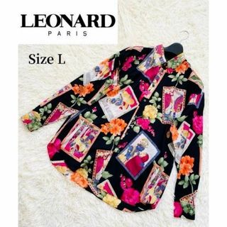 レオナール(LEONARD)の【LEONARD】レオナール 極美品 花柄 長袖シャツ コットン ミニワンピース(シャツ/ブラウス(長袖/七分))