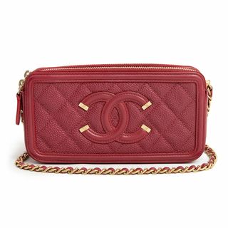 シャネル(CHANEL)のシャネル マトラッセ CCフィグリー チェーンウォレット 長財布 ミニショルダーバッグ 斜め掛け キャビアスキン レザー ボルドー 赤紫 アンティークゴールド金具 A84450 箱付 CHANEL（美品）(ショルダーバッグ)