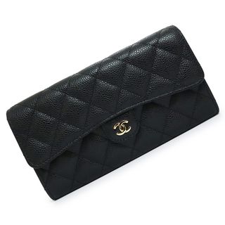 シャネル(CHANEL)のシャネル マトラッセ クラシック ロング フラップウォレット 二つ折り長財布 キャビアスキン レザー ブラック 黒 ゴールド金具 A80758 箱付 CHANEL（新品・未使用品）(財布)