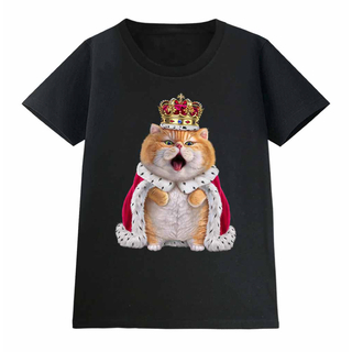 ねこ 猫 ネコ ぽっちゃり 王様 キング 王子様 王冠 Tシャツ レディース(Tシャツ(半袖/袖なし))