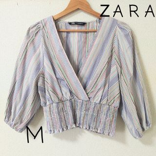 ザラ(ZARA)の【ZARA ザラ】ウエストシャーリング　シャツ　ストライプ　Mサイズ　ショート丈(シャツ/ブラウス(長袖/七分))