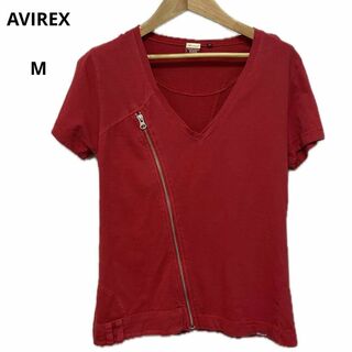 アヴィレックス(AVIREX)の美品 AVIREX アヴィレックス Tシャツ 半袖 レッド M おしゃれ(Tシャツ(半袖/袖なし))