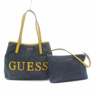 GUESS - ゲス トートバッグ ハンドバッグ ポーチ付き デニム レザー インディゴ 黄