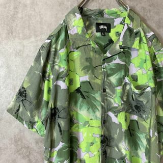 STUSSY - 【レーヨンシャツ、紫陽花】stussyアロハ古着ストリート総柄オープンカラーM