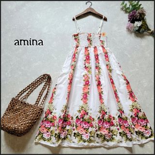 チャイハネ - aminaチャイハネ●新品未使用タグ付き♪インド綿花柄ロング丈キャミワンピース