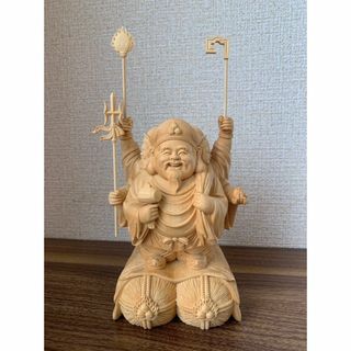 仏像 三面六臂大黒天像 三面大黒天像 七福神 商売繁盛 福徳開運 檜木(彫刻/オブジェ)