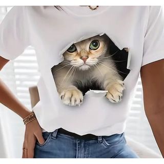 猫ちゃんTシャツ ホワイト M 新品(Tシャツ(半袖/袖なし))