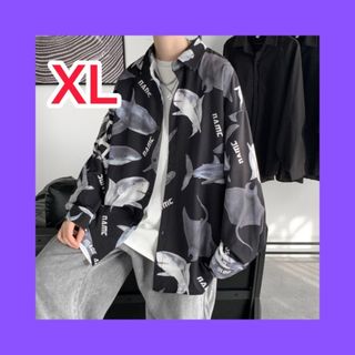 XL　シャツ　柄シャツ　黒　白　長袖　オーバーサイズ　プリント(シャツ)