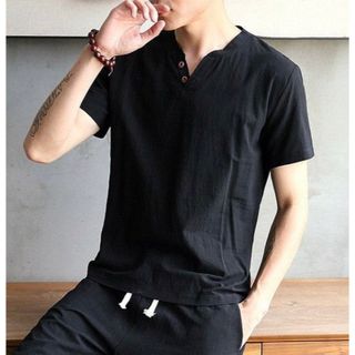 Tシャツ メンズ VネックカジュアルTシャツ ジャケット 綿 薄手 オシャレ 夏(Tシャツ/カットソー(半袖/袖なし))