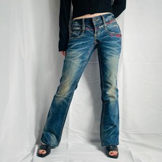 ロリータジーンズ(LOLITAJEANS)の韓国製 Y2K LOLITA JEANS ローライズ フレアデニム ダメージ加工(デニム/ジーンズ)