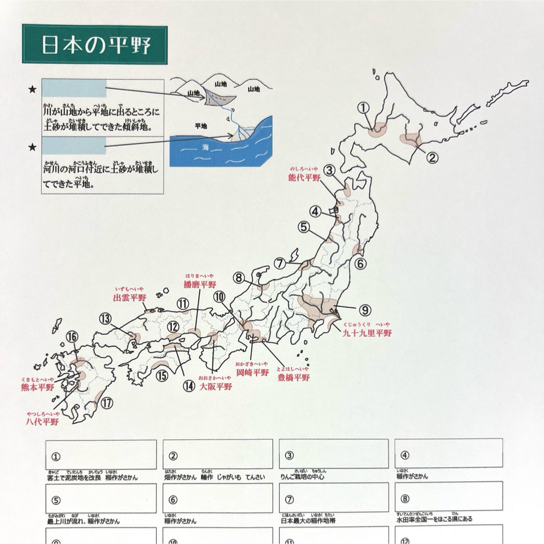 地理　日本の地形 暗記プリント　★中学受験・高校受験 エンタメ/ホビーの本(語学/参考書)の商品写真