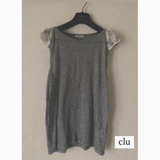 クルー(Clu)のclu クルー グレートップス 白レースグレーカットソー Sサイズ(Tシャツ/カットソー(半袖/袖なし))