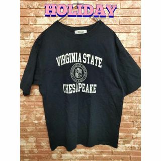 HOLIDAY ホリデイ プリント クルーネック 半袖Tシャツ ネイビー 