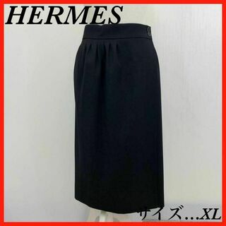 エルメス(Hermes)のHERMES　膝丈スカート　タイト　プリーツ　黒 XL(ひざ丈スカート)