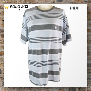 ポロ(POLO（RALPH LAUREN）)のB① POLO  未着用　L  メンズTシャツ  くすみブルー　グレーストライプ(Tシャツ/カットソー(半袖/袖なし))