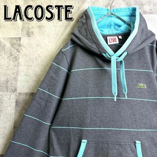 LACOSTE L!VE - 希少 美品 ラコステ パーカー ボーダー ワンポイント刺繍ロゴ グレー M相当