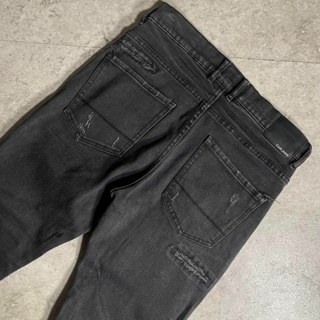 日本製 COOKJEANS ブラックデニムパンツ クラスト スキニー グランジ レディースのパンツ(デニム/ジーンズ)の商品写真