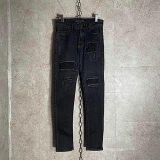 日本製 COOKJEANS ブラックデニムパンツ クラスト スキニー グランジ(デニム/ジーンズ)