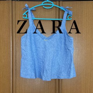 ザラ(ZARA)のZARA デニム風生地 リボン キャミソール ノースリーブ(キャミソール)